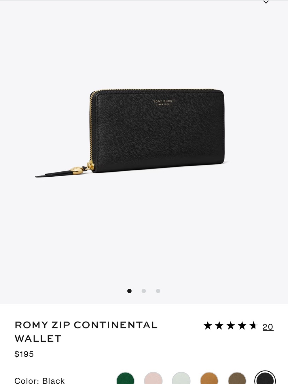 Tory Burch Black Pebbled Leather Zip Continental Wallet with Gold Hardware